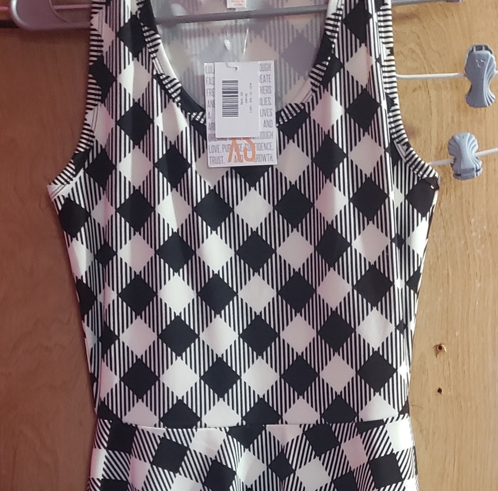 Lularoe Nicki Dress Plaid Black And White Size XS - NWT